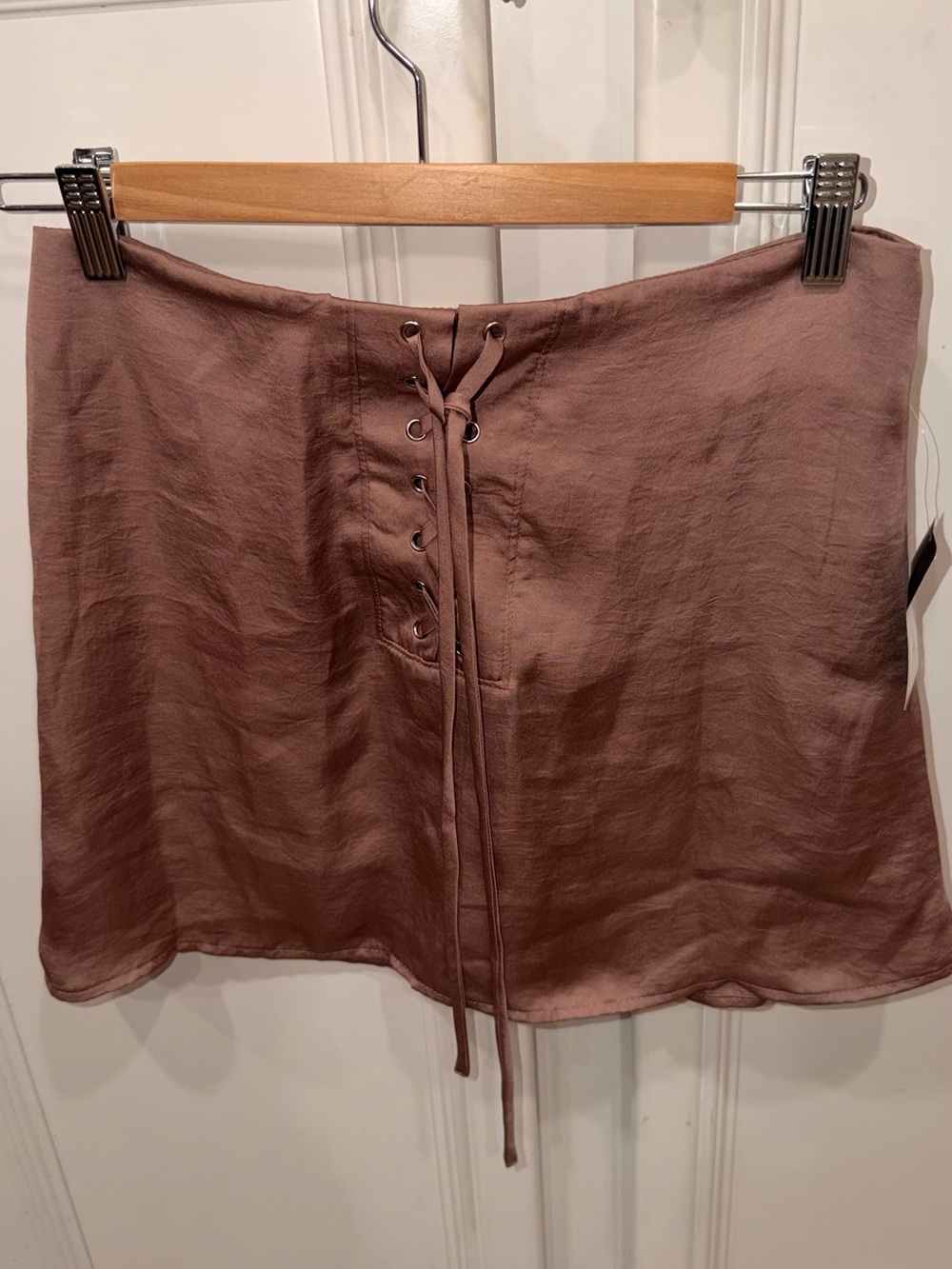 Lace-Up Satin Mini Skirt in Mauve